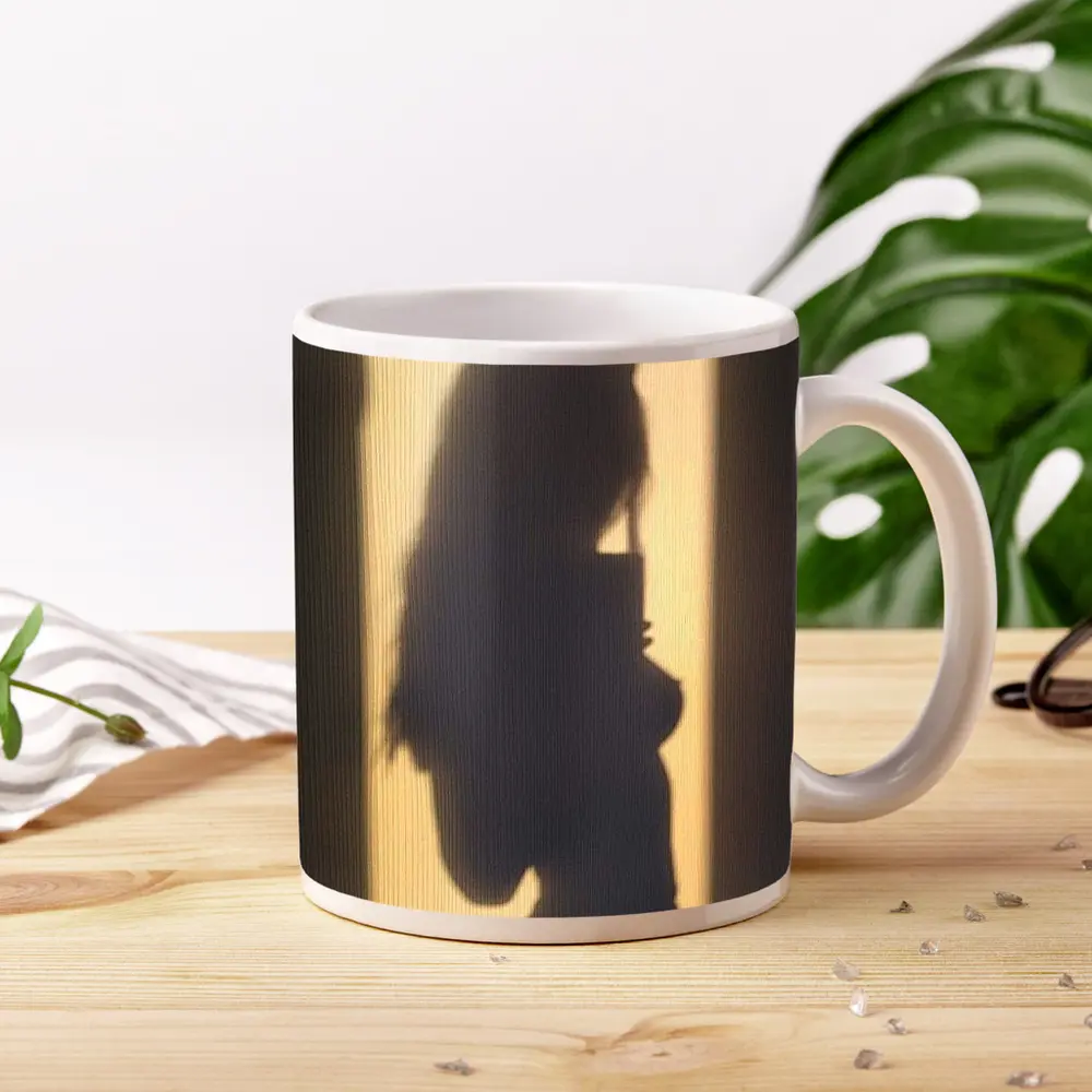 Woman Silhouette Shadow On Beige Wall – Mugs