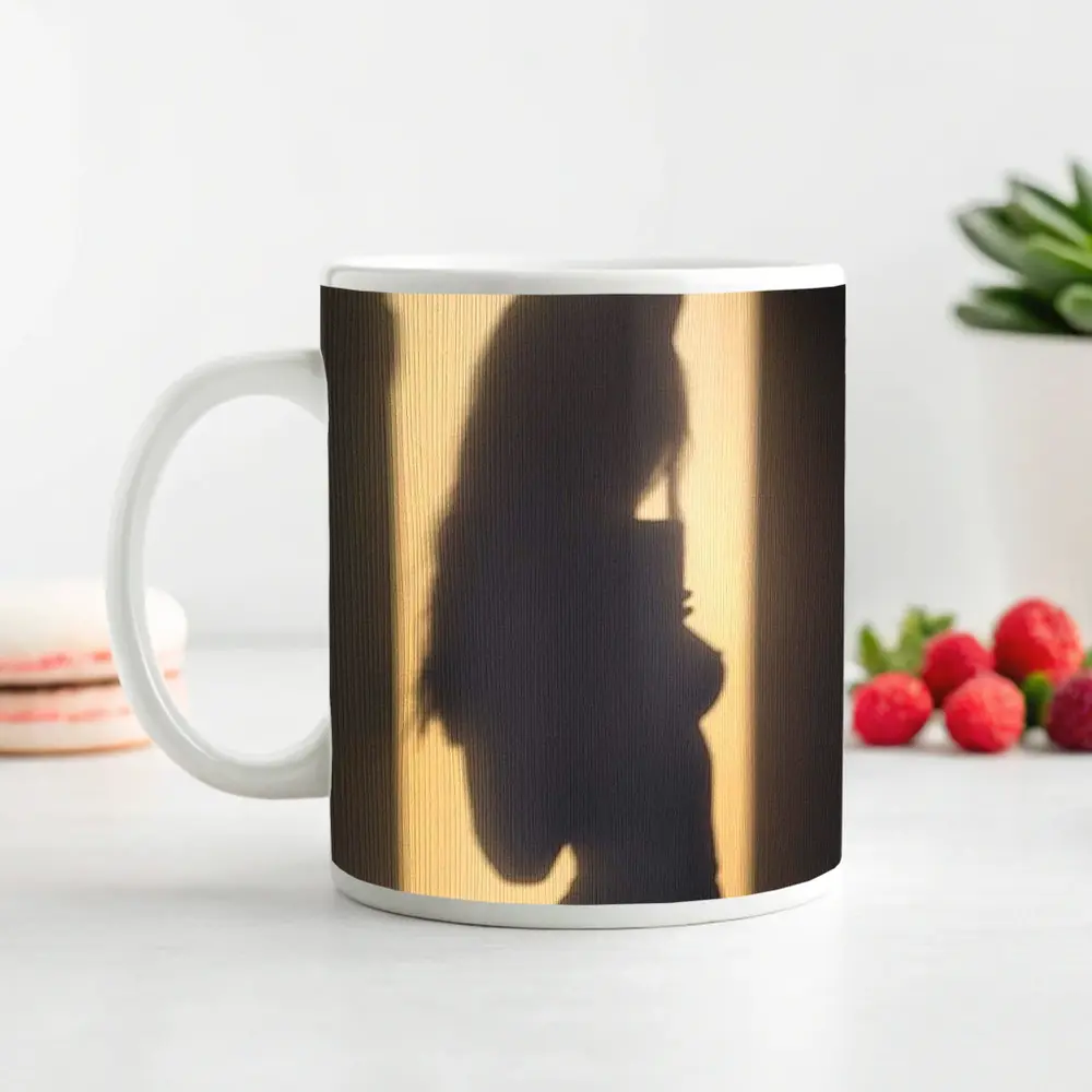 Woman Silhouette Shadow On Beige Wall – Mugs