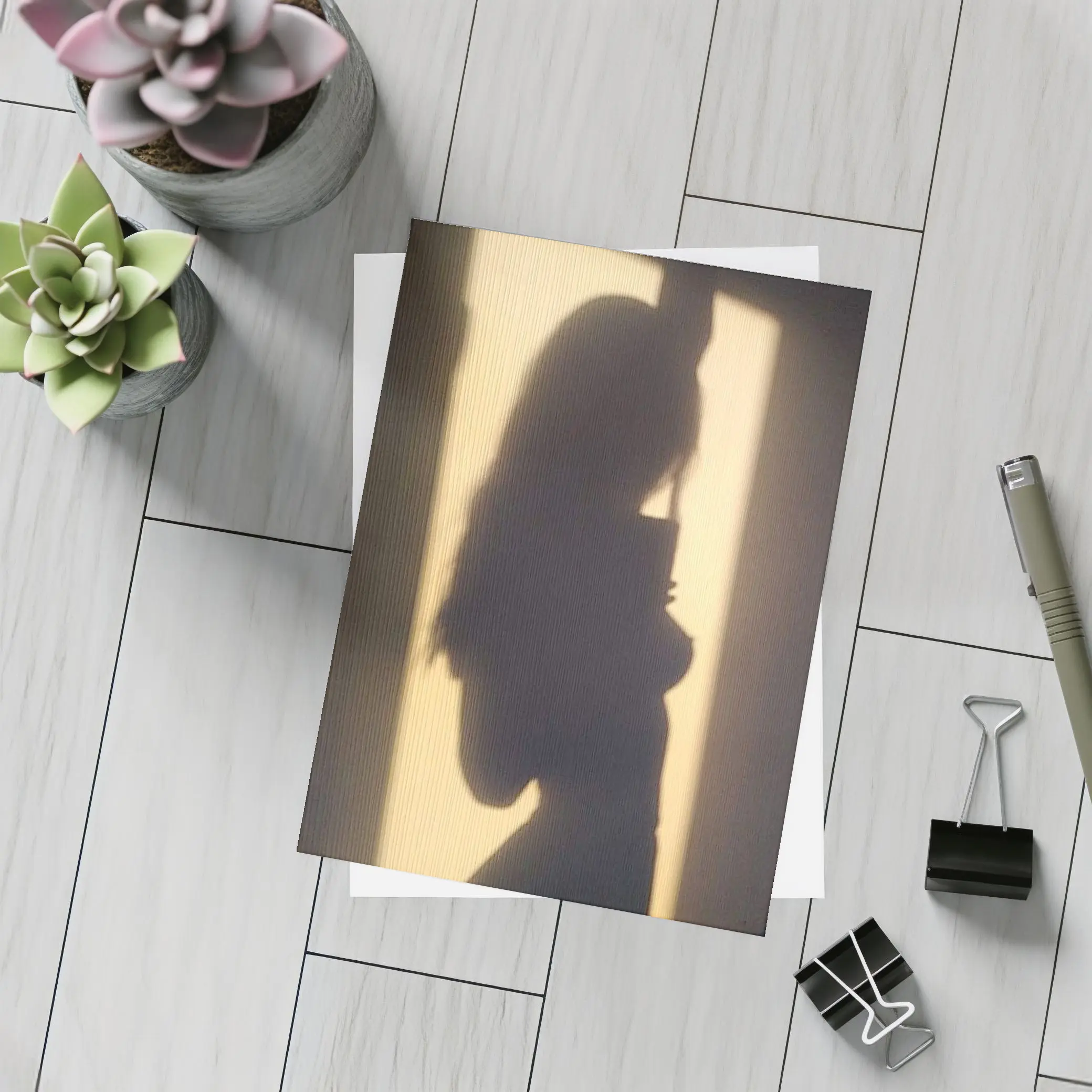 Woman Silhouette Shadow On Beige Wall – Postcards