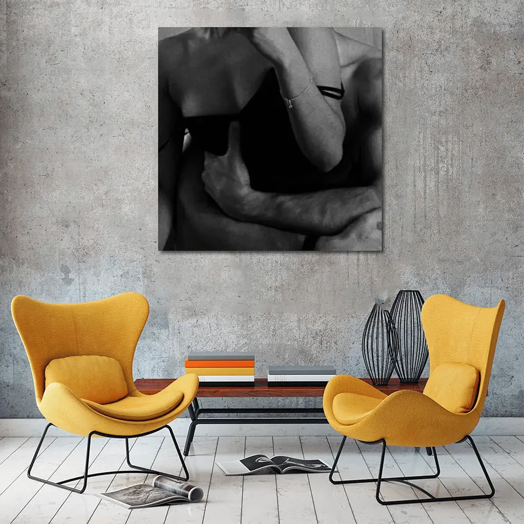 Black and White Couple Embrace Intimate Photography – Wall Art