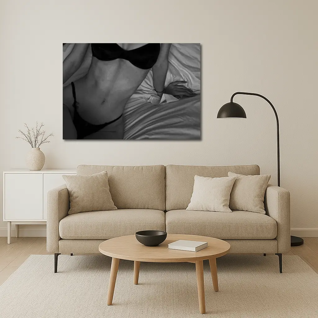 Black And White Woman Lingerie Bed Scene – Wall Art