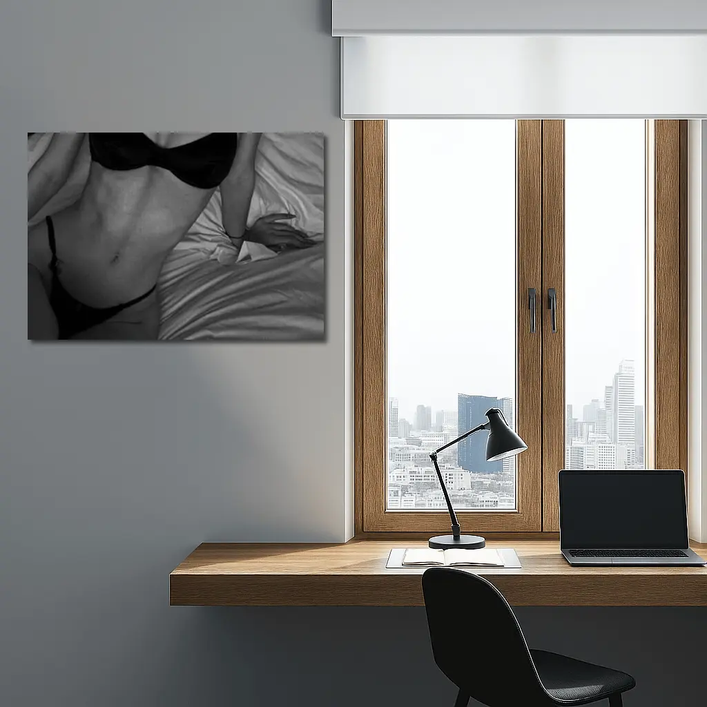Black And White Woman Lingerie Bed Scene – Wall Art