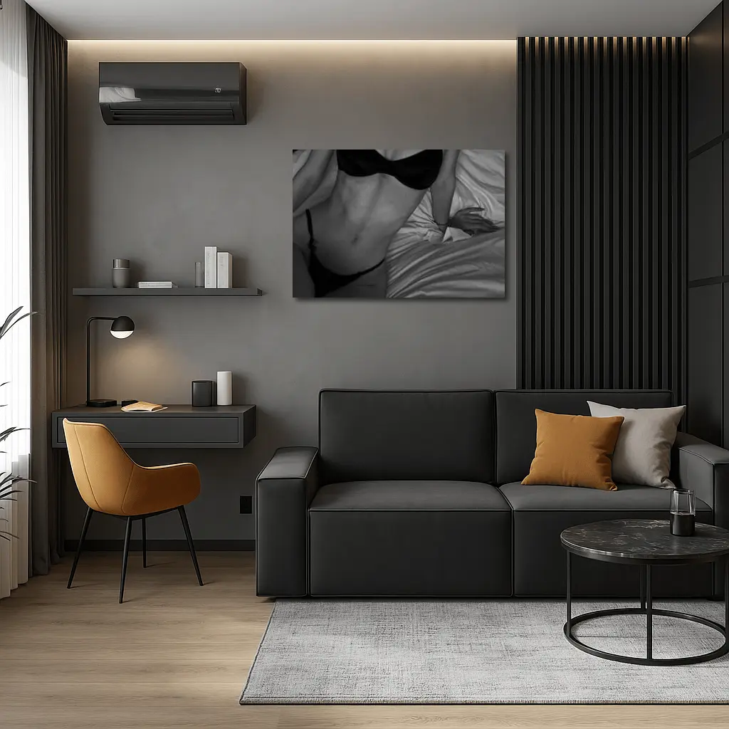 Black And White Woman Lingerie Bed Scene – Wall Art