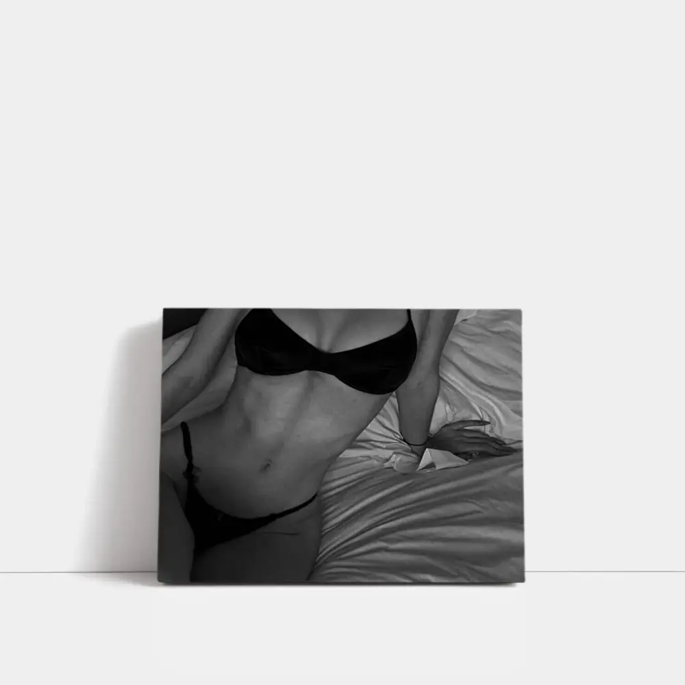 Black And White Woman Lingerie Bed Scene – Wall Art