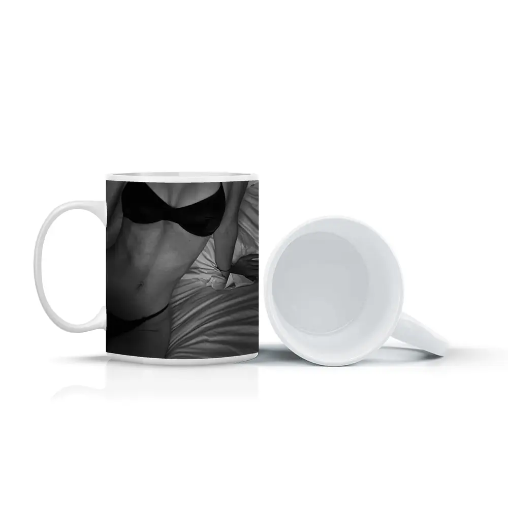 Black And White Woman Lingerie Bed Scene – Mugs