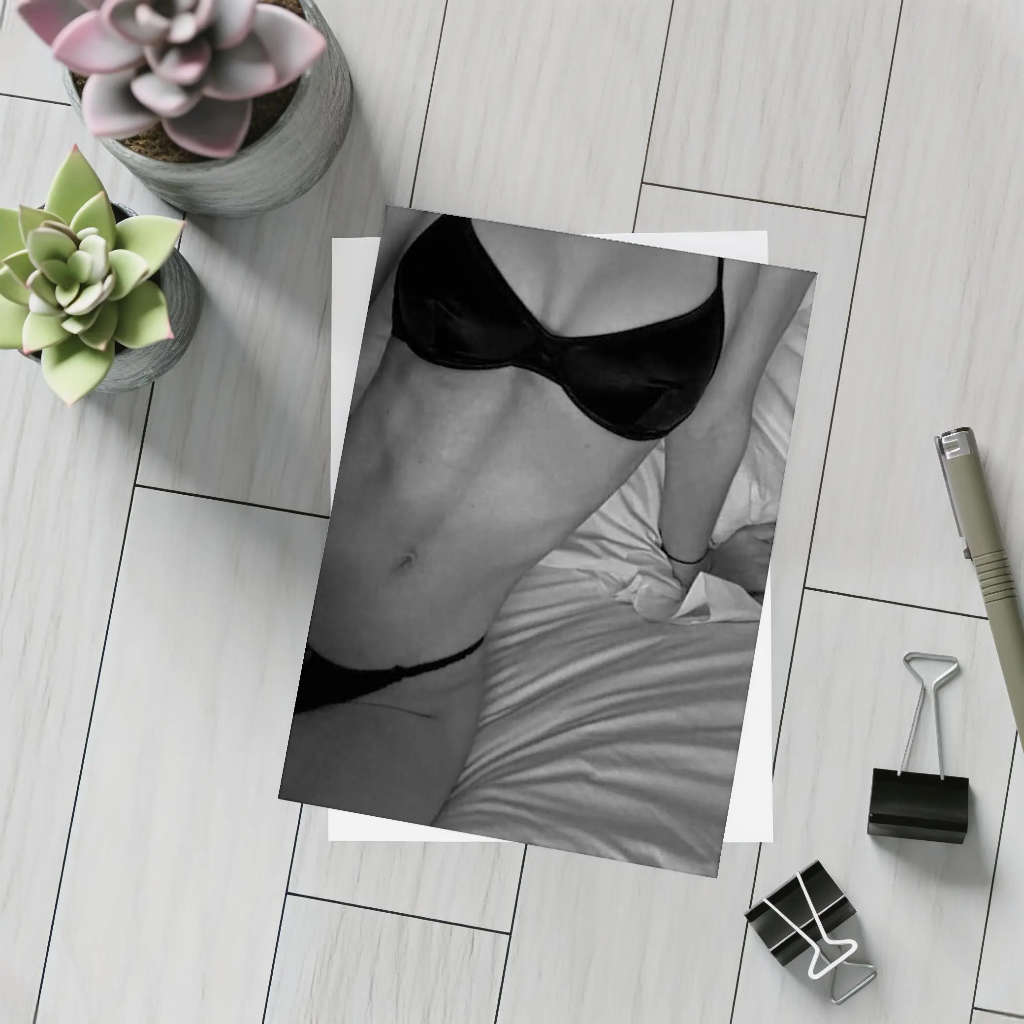 Black And White Woman Lingerie Bed Scene – Postcards