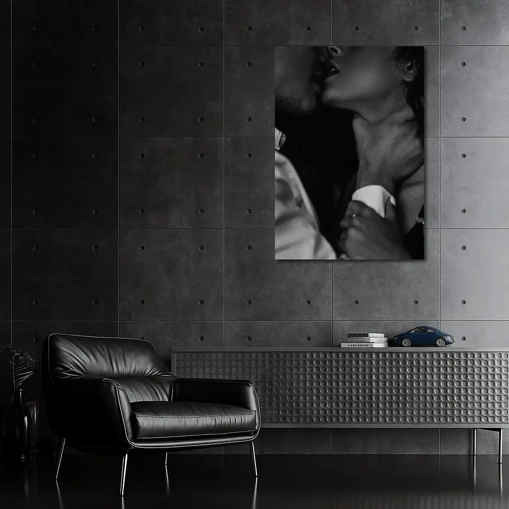 Intimate Black and White Couple Kiss Portrait – Wall Art