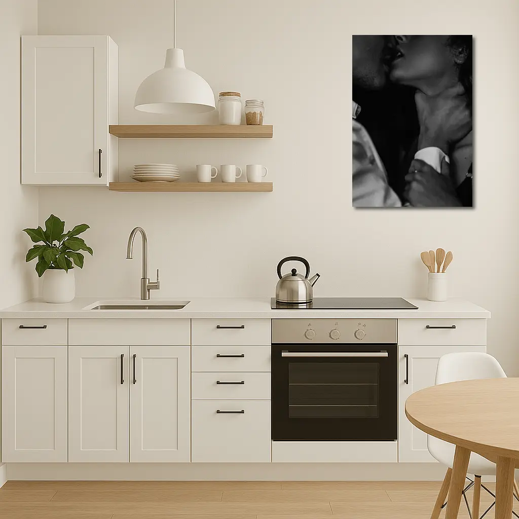Intimate Black and White Couple Kiss Portrait – Wall Art