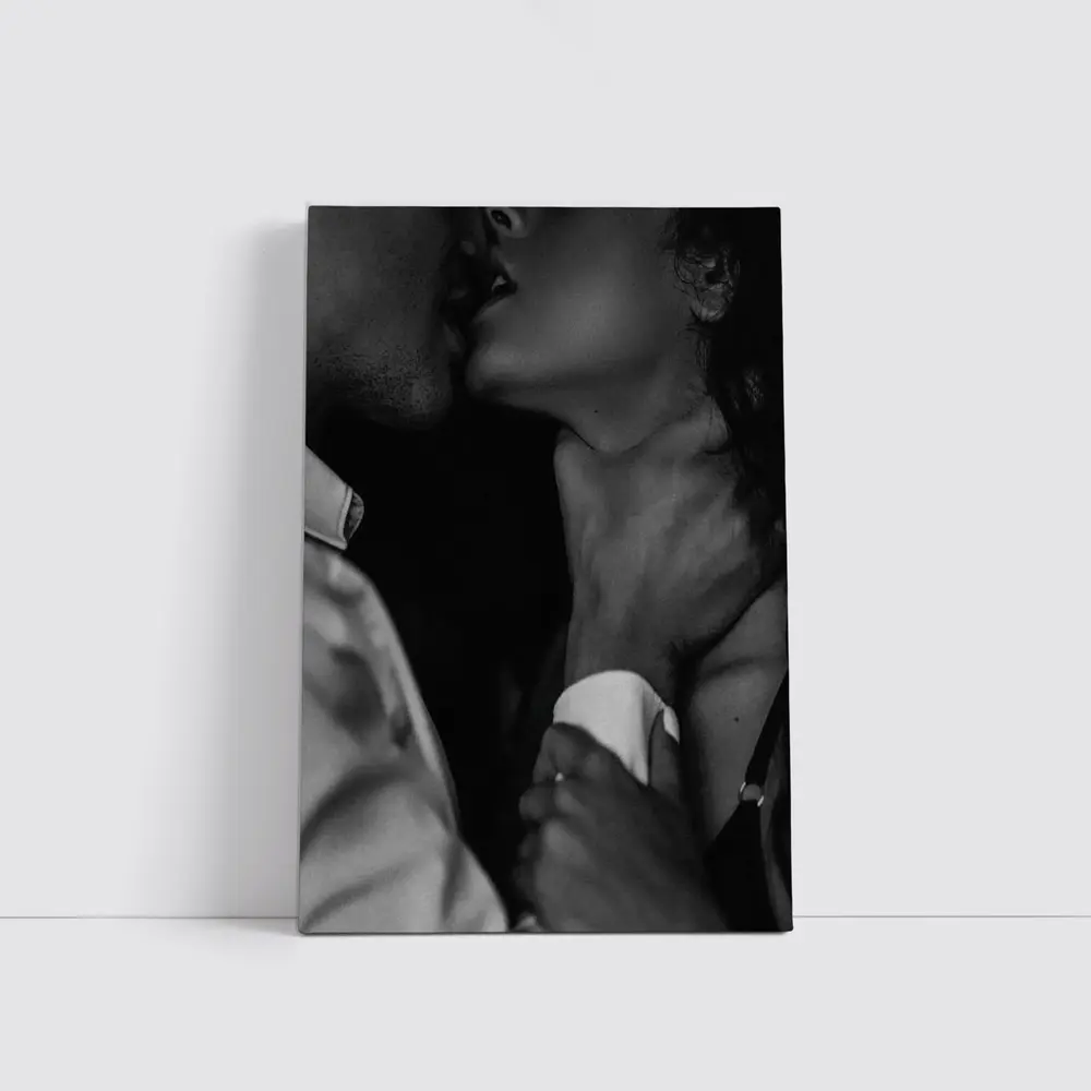 Intimate Black and White Couple Kiss Portrait – Wall Art