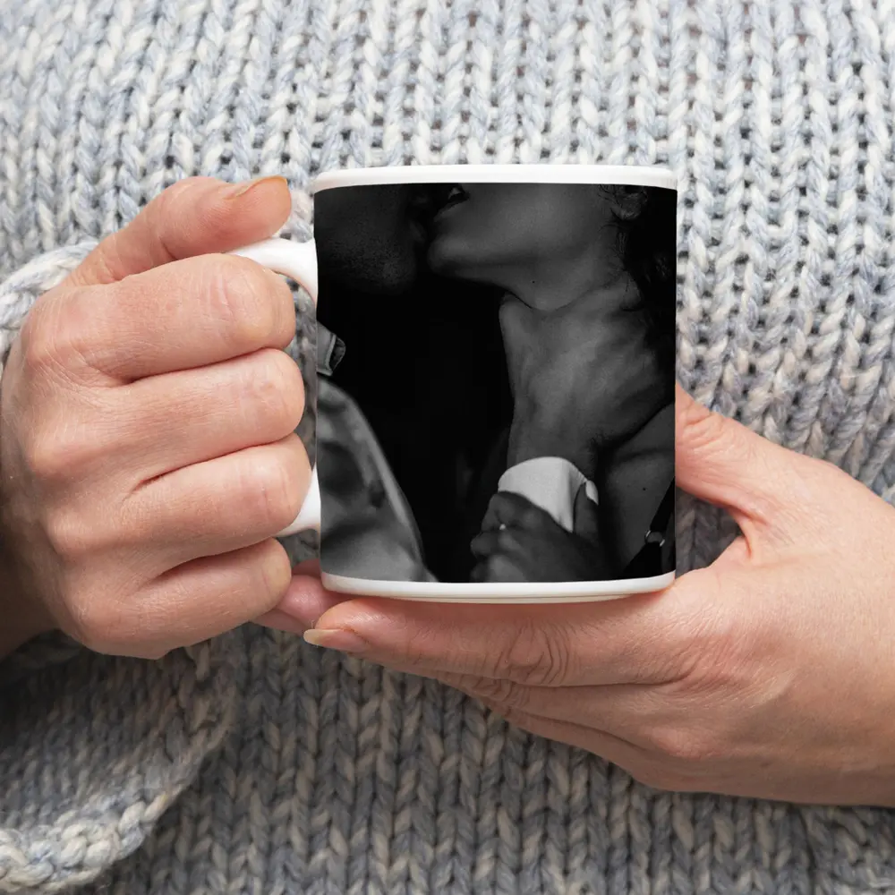 Intimate Black and White Couple Kiss Portrait – Mugs