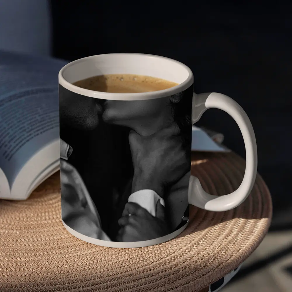 Intimate Black and White Couple Kiss Portrait – Mugs
