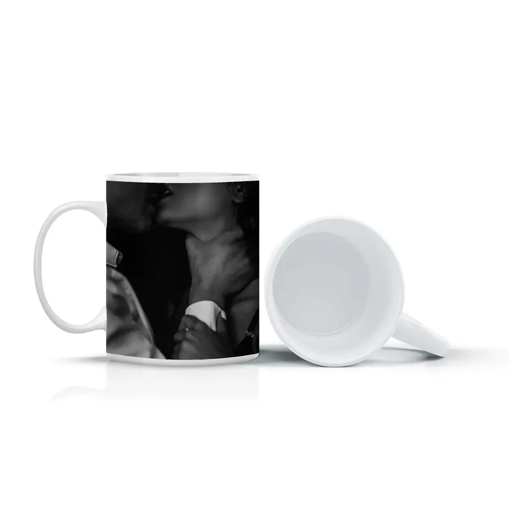Intimate Black and White Couple Kiss Portrait – Mugs