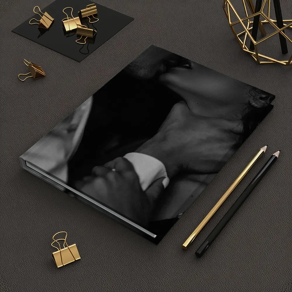 Intimate Black and White Couple Kiss Portrait – Notebooks