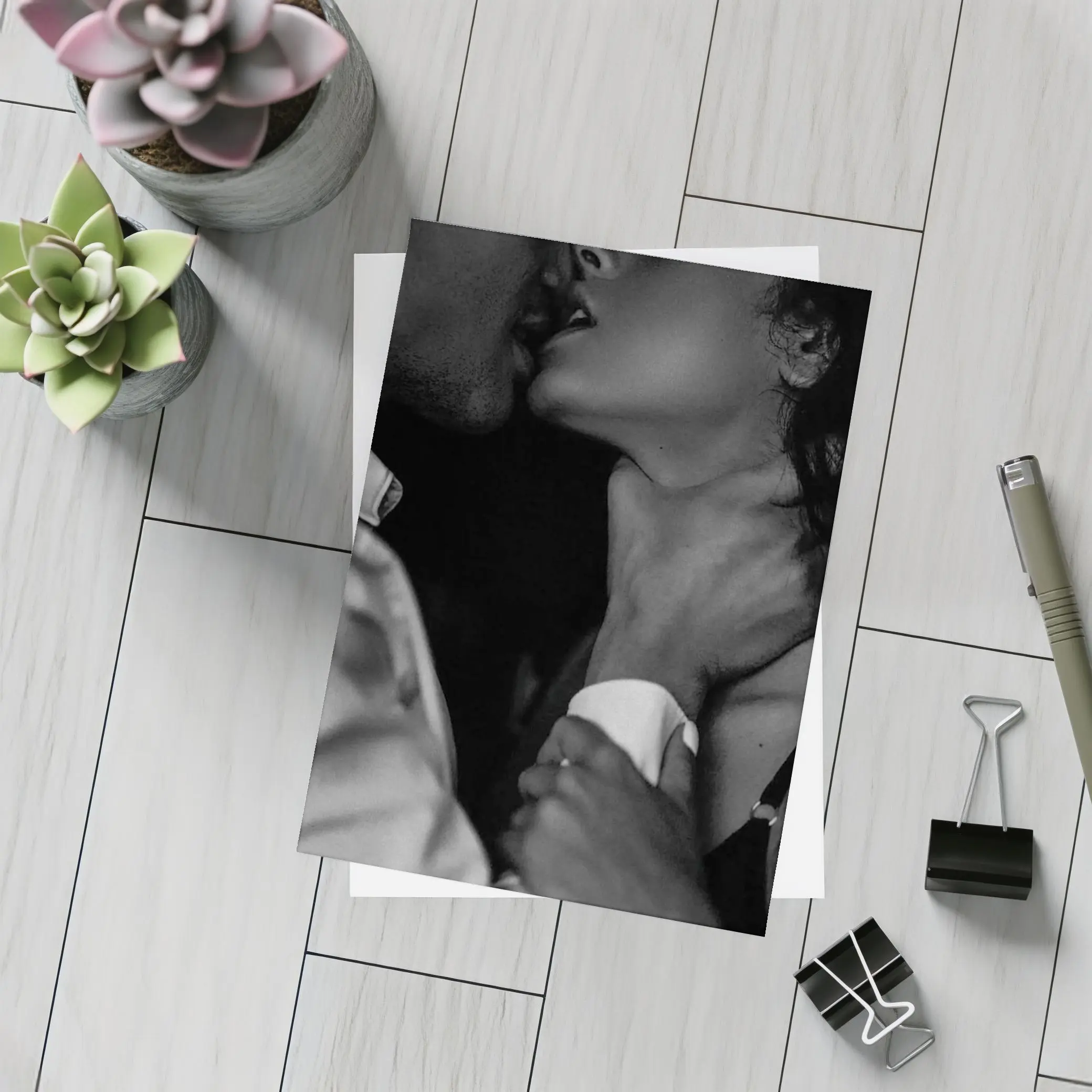 Intimate Black and White Couple Kiss Portrait – Postcards