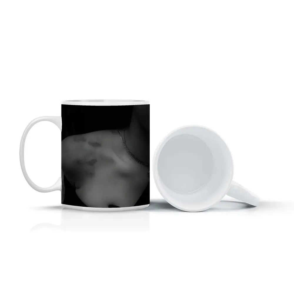 Black and White Woman Shoulder Necklace Portrait – Mugs