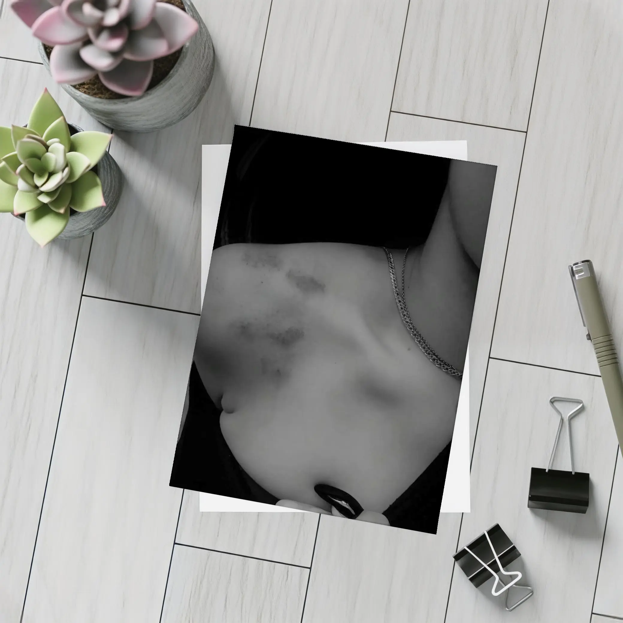 Black and White Woman Shoulder Necklace Portrait – Postcards