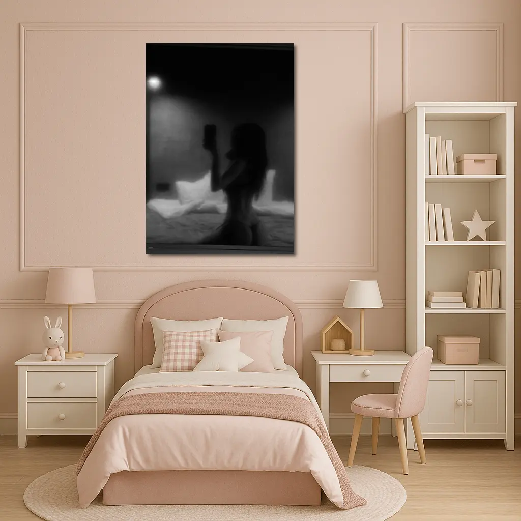 Woman Silhouette Black White Bedroom Night – Wall Art
