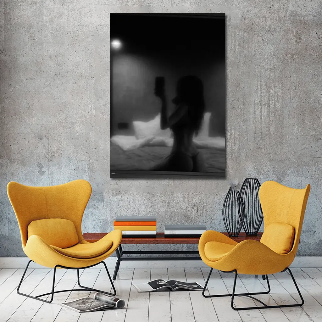 Woman Silhouette Black White Bedroom Night – Wall Art