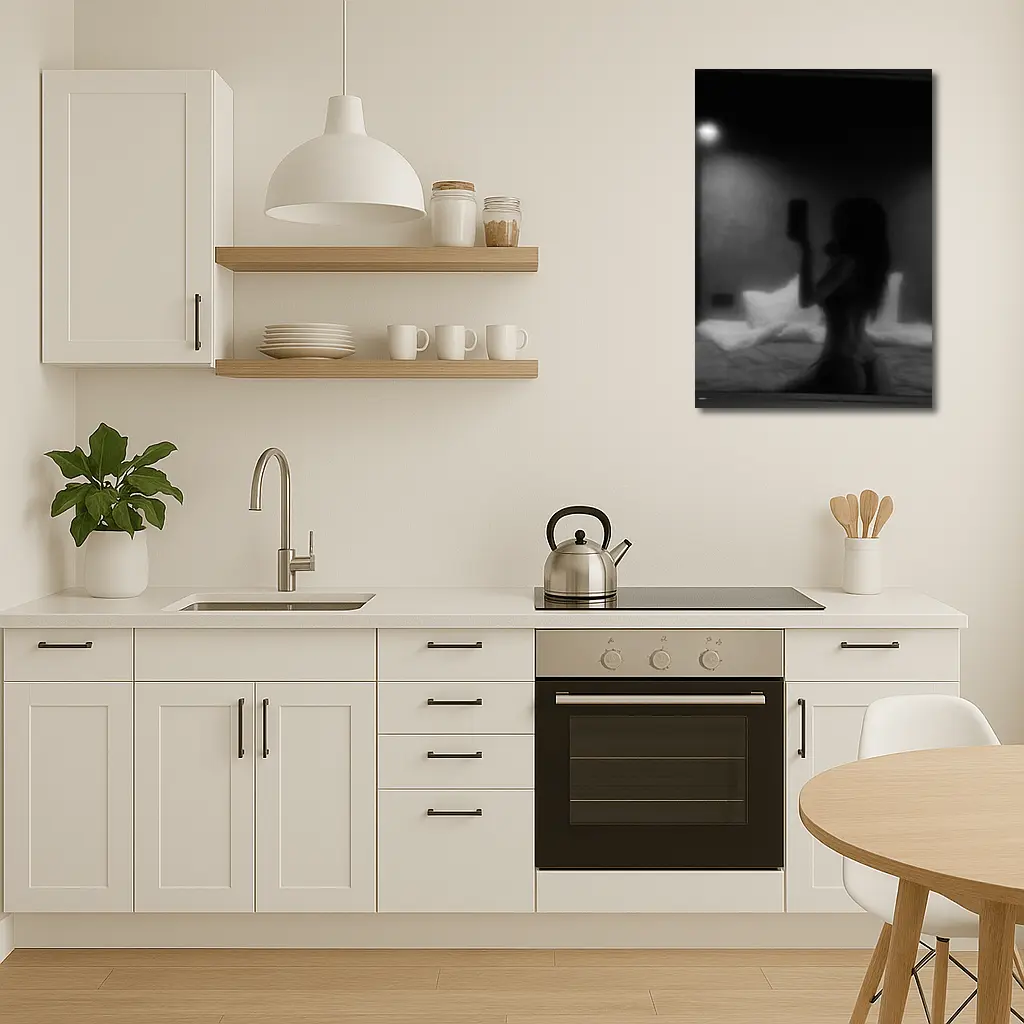 Woman Silhouette Black White Bedroom Night – Wall Art
