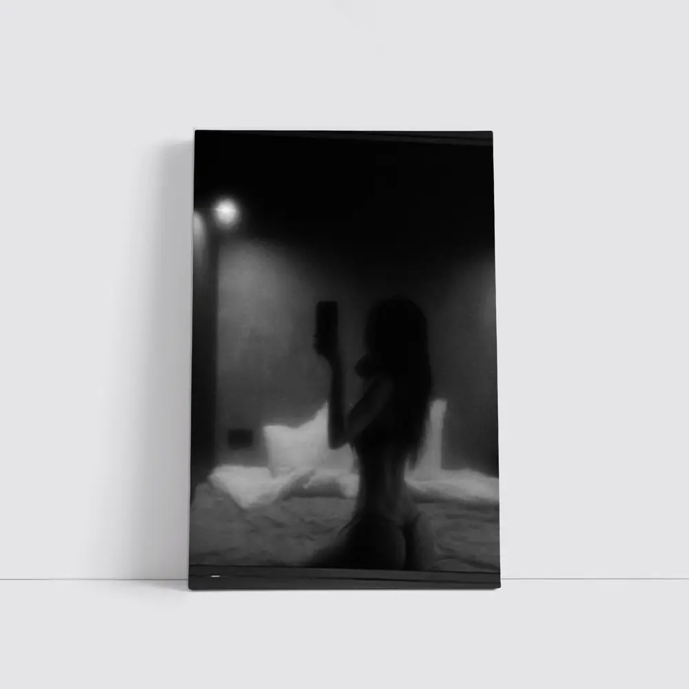 Woman Silhouette Black White Bedroom Night – Wall Art