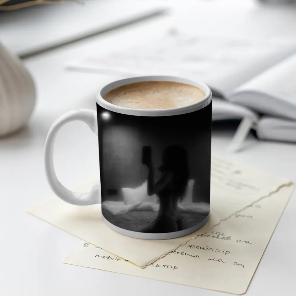 Woman Silhouette Black White Bedroom Night – Mugs