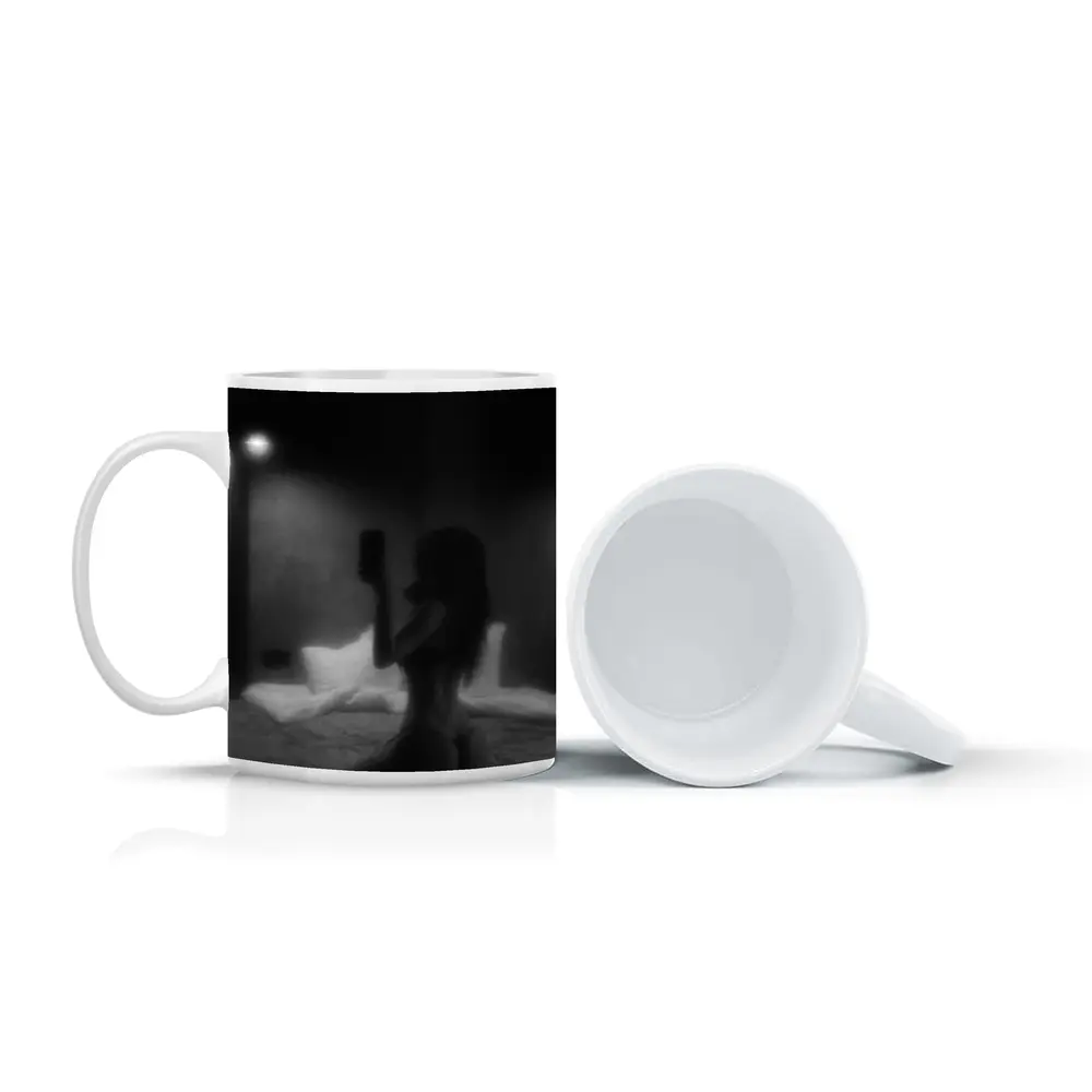 Woman Silhouette Black White Bedroom Night – Mugs