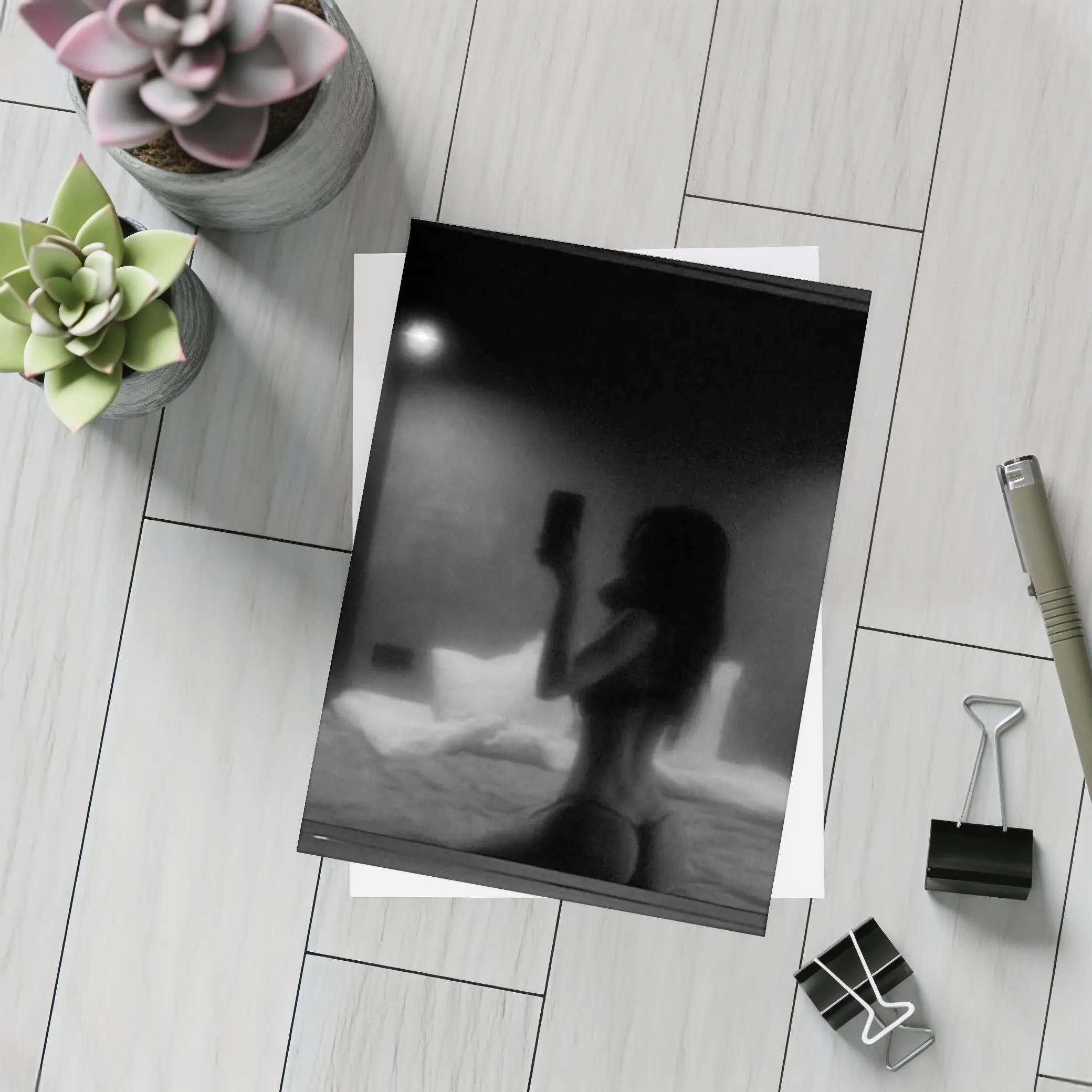 Woman Silhouette Black White Bedroom Night – Postcards