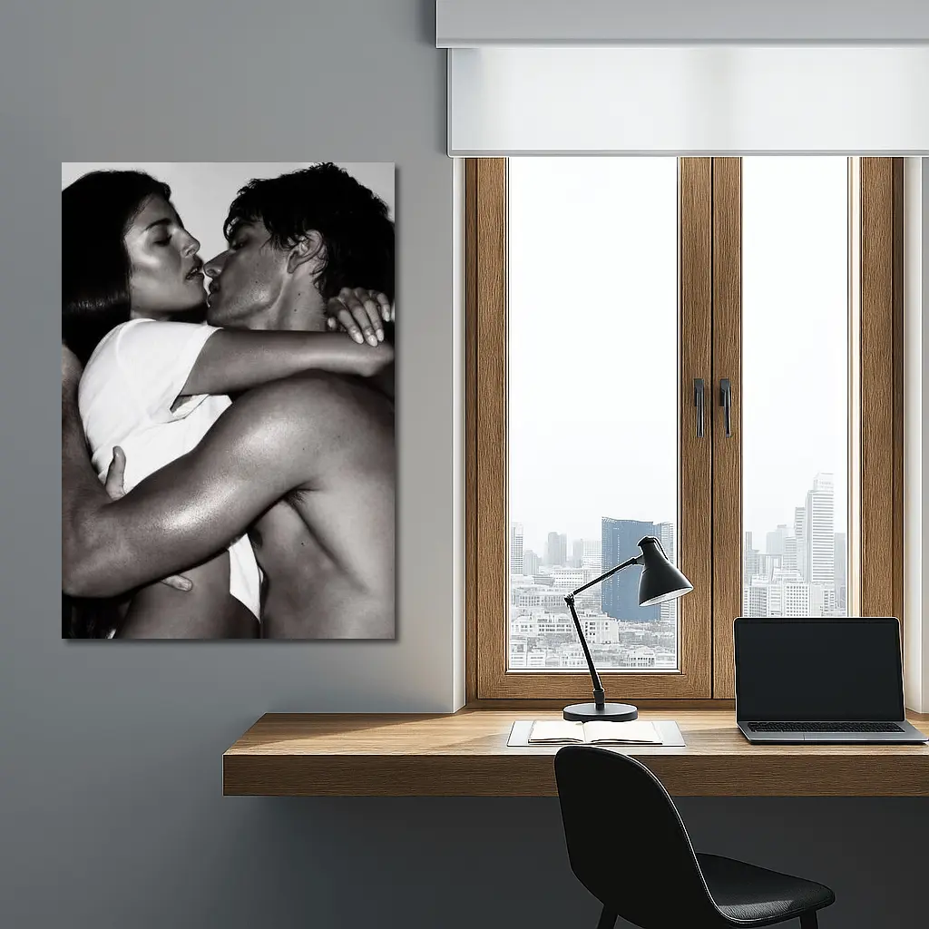 Black and White Couple Kissing Embrace Art – Wall Art
