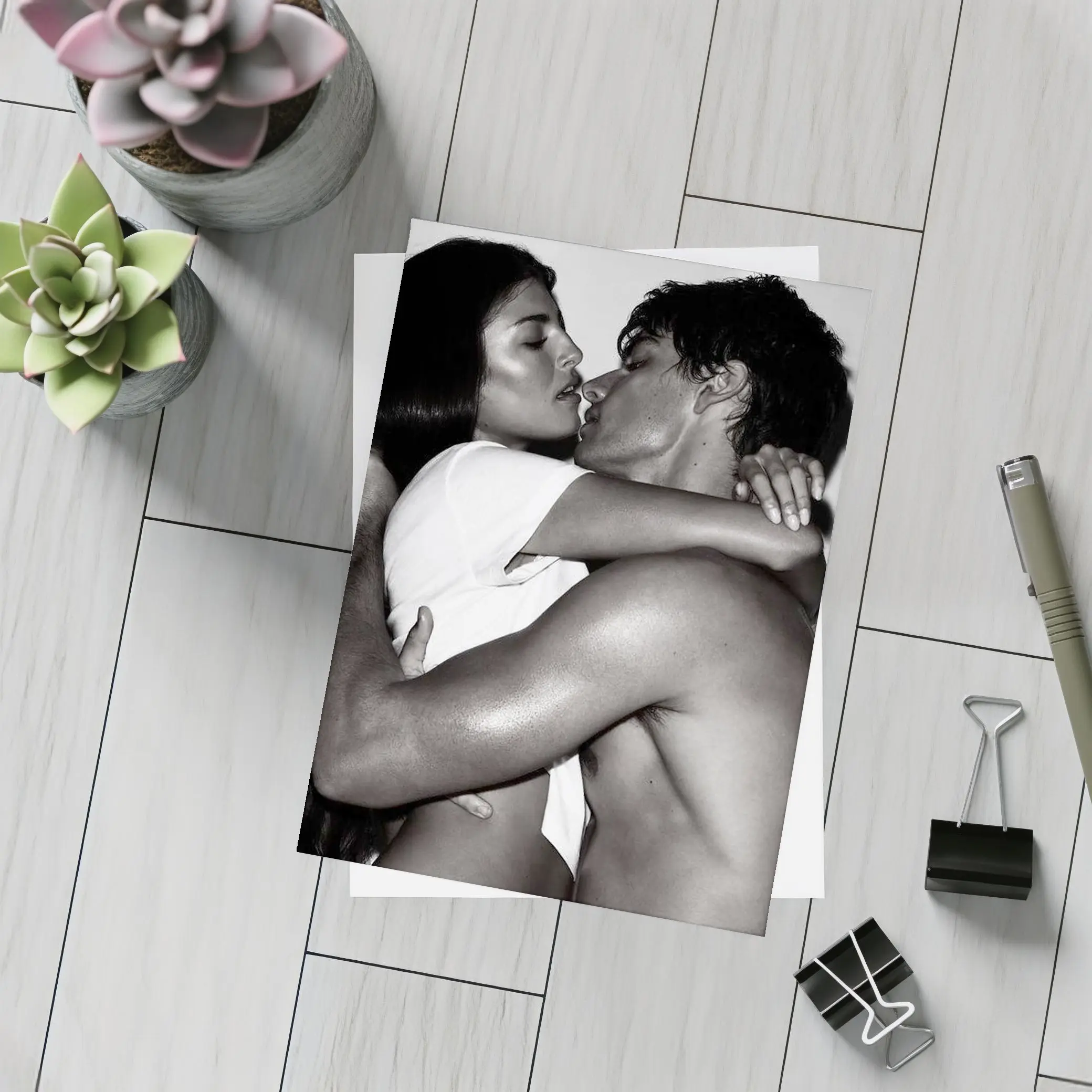 Black and White Couple Kissing Embrace Art – Postcards