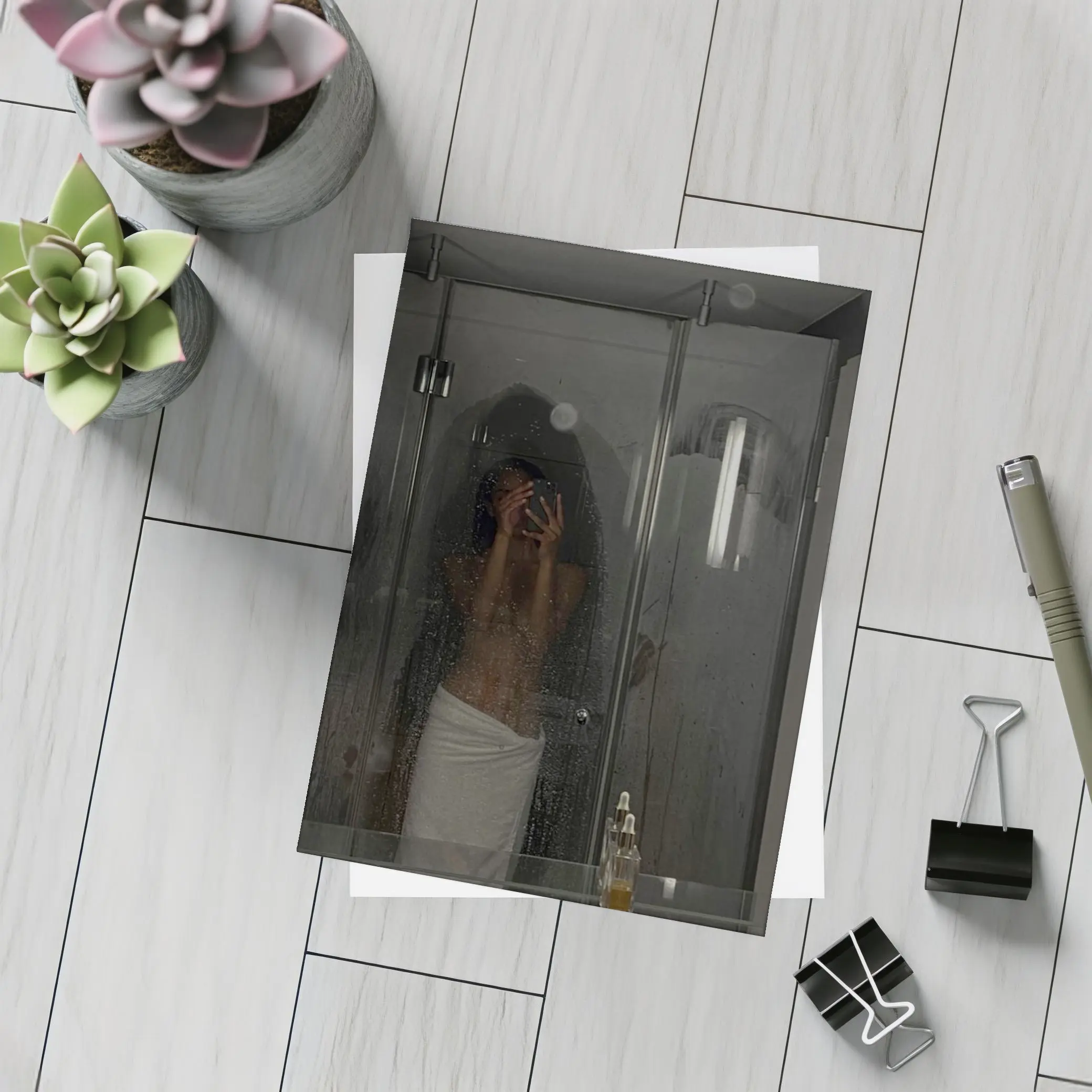 Woman in Towel Steamy Bathroom Mirror – Postcards