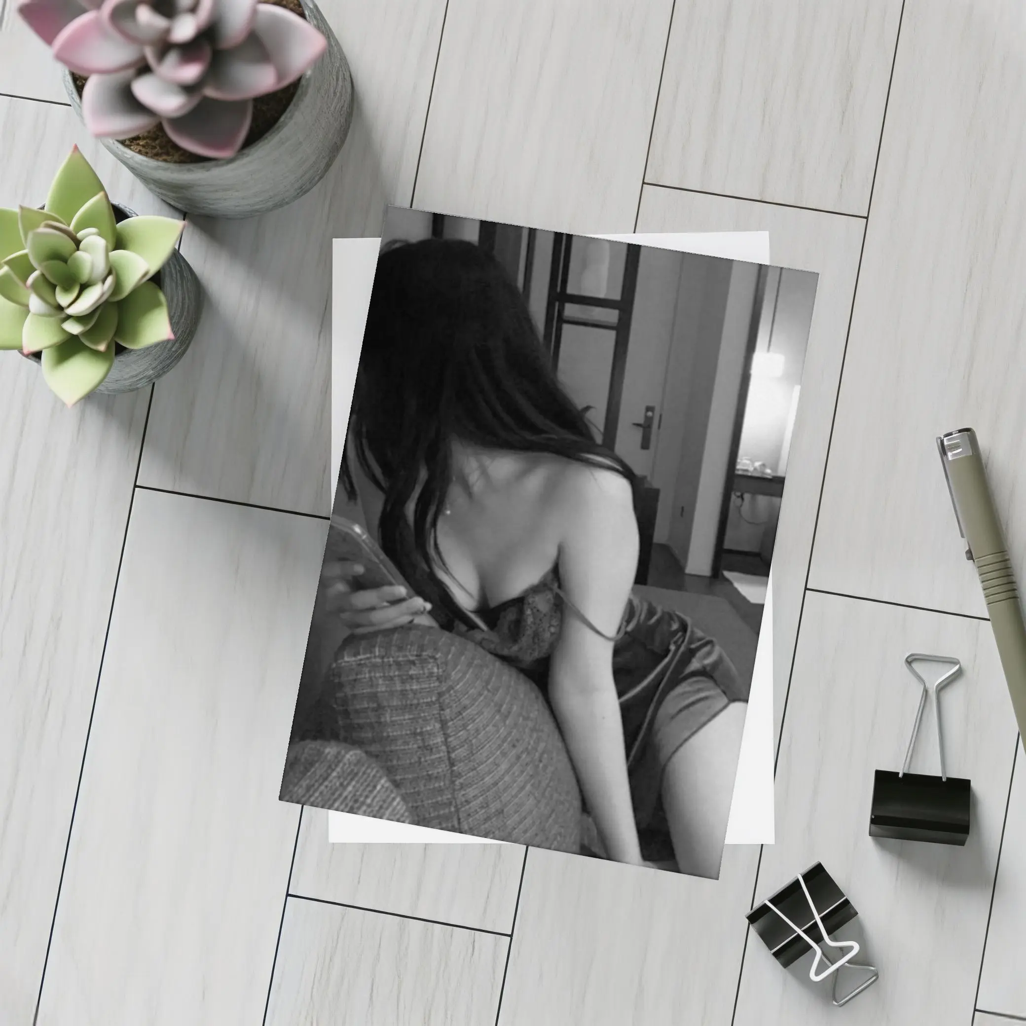 Black and White Woman Hotel Room Photo – Postcards