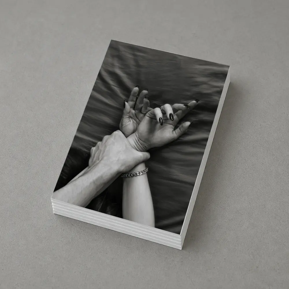 Black and White Hands Grasping Bed Sheet – Postcards