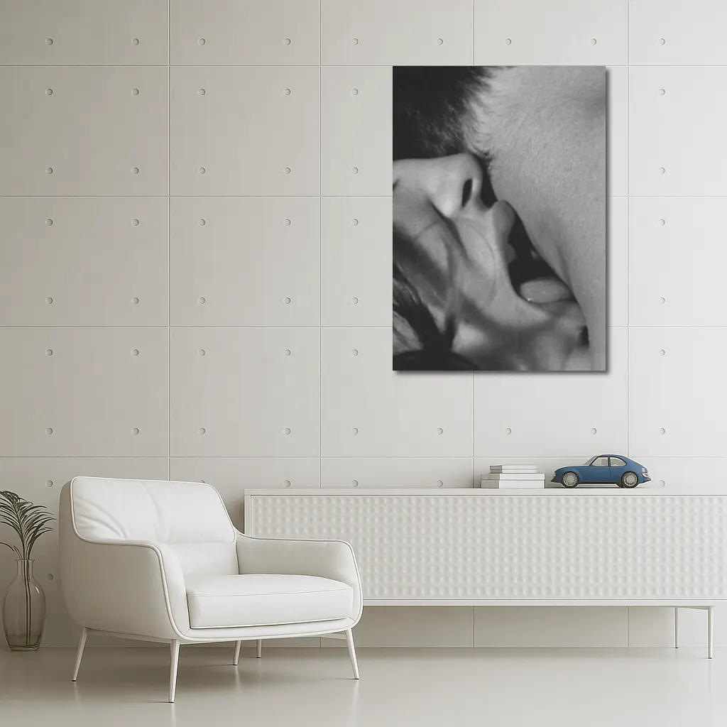 Black and White Intimate Kiss Close Up – Wall Art