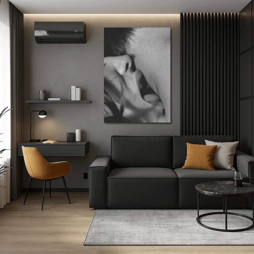 Black and White Intimate Kiss Close Up – Wall Art