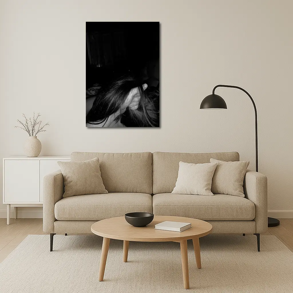 Black and White Woman Hair Dark Room – Wall Art