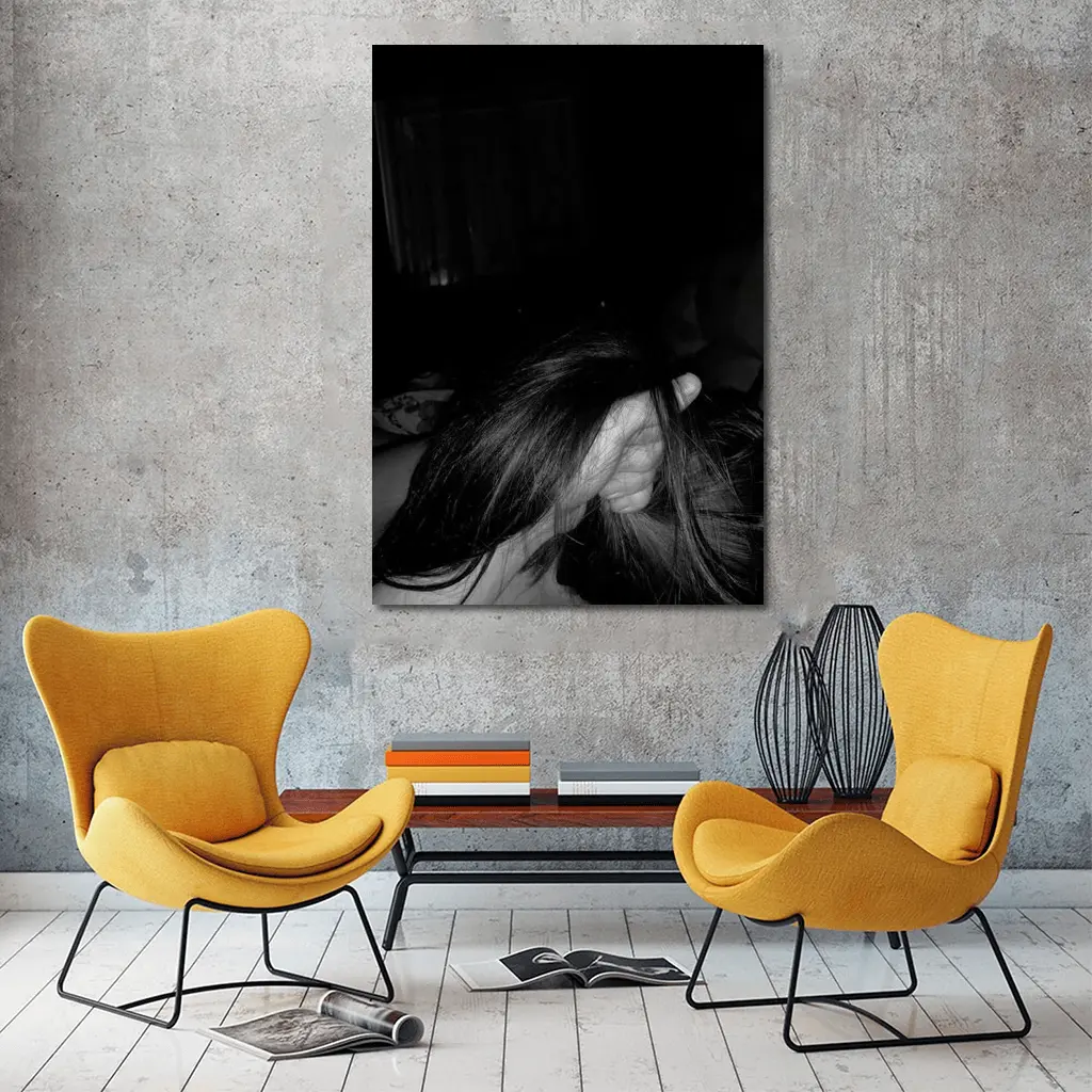 Black and White Woman Hair Dark Room – Wall Art