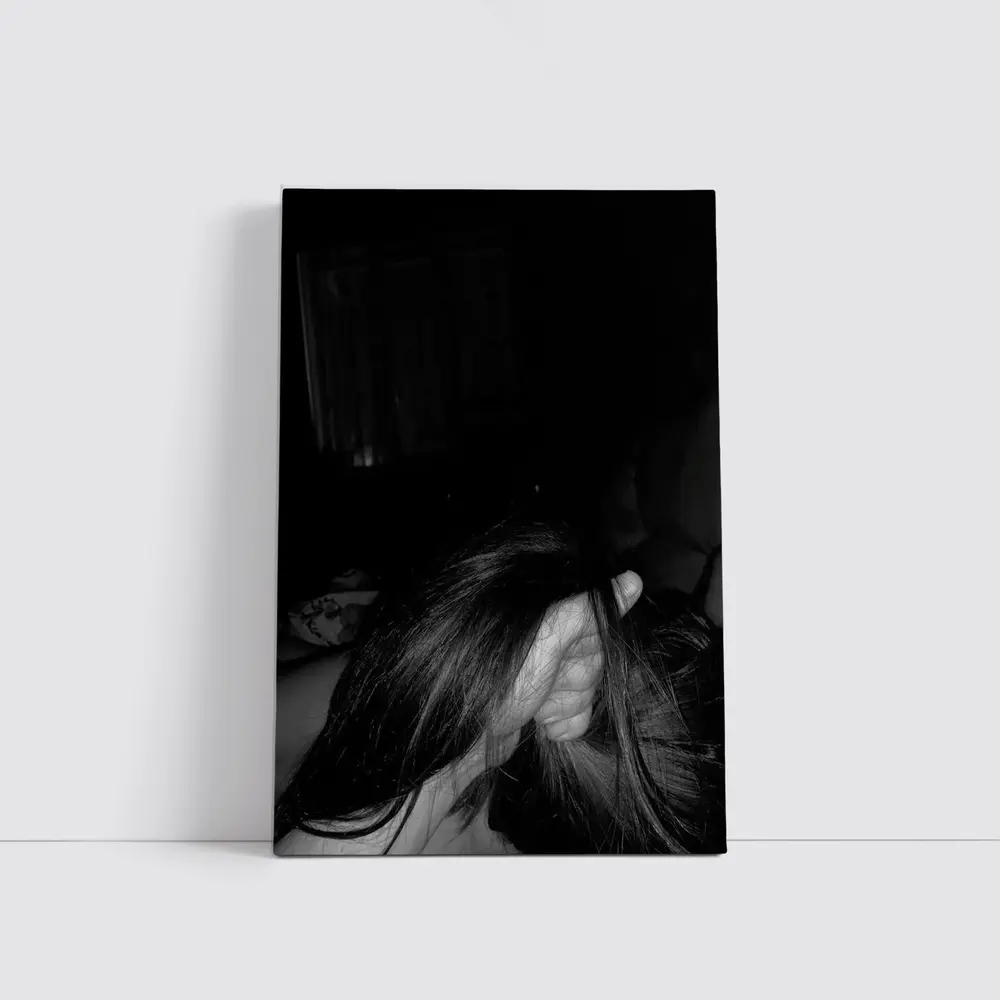 Black and White Woman Hair Dark Room – Wall Art