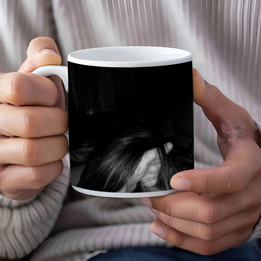 Black and White Woman Hair Dark Room – Mugs