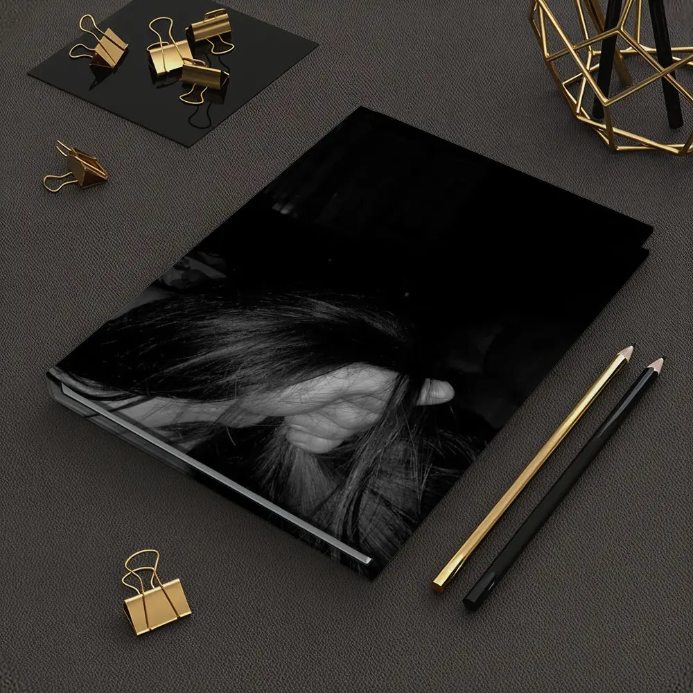 Black and White Woman Hair Dark Room – Notebooks