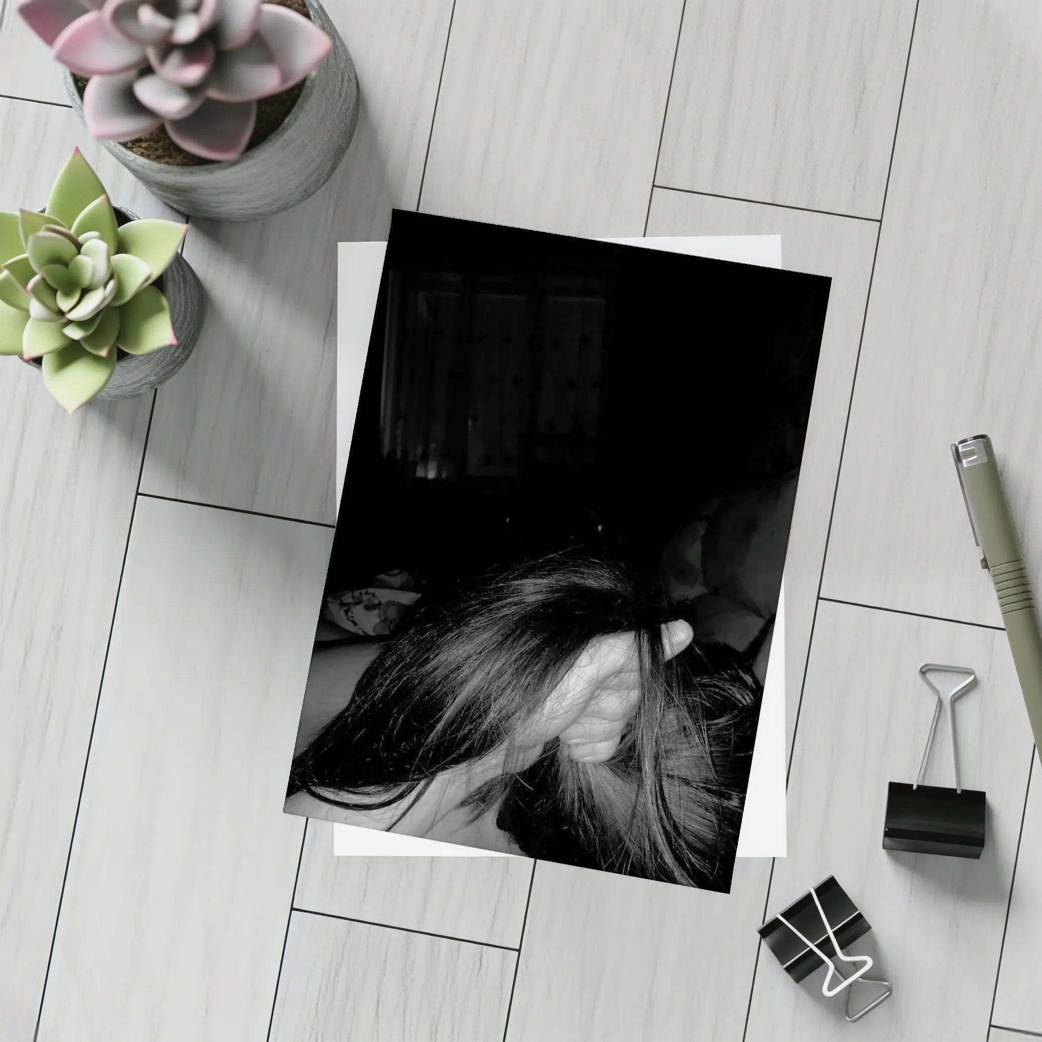 Black and White Woman Hair Dark Room – Postcards