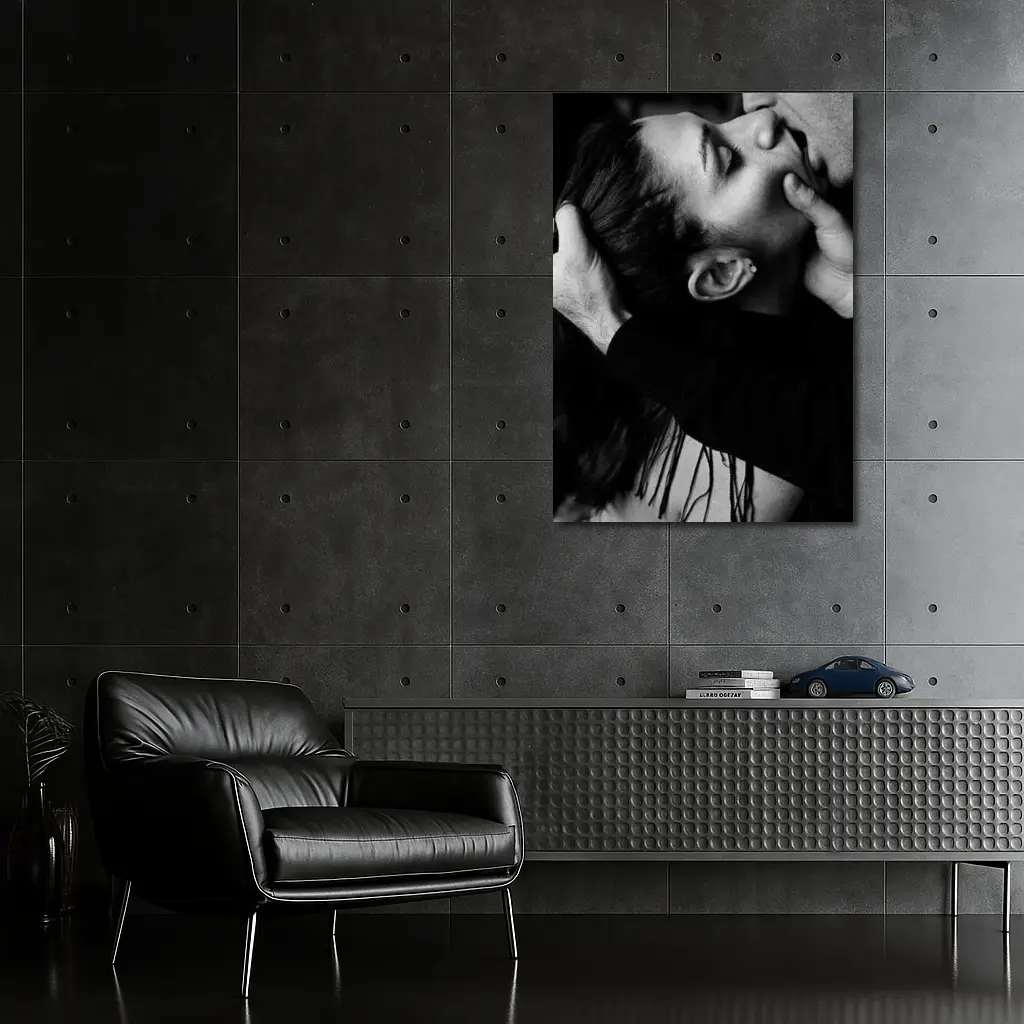 Black and White Couple Kissing Intimate Moment – Wall Art