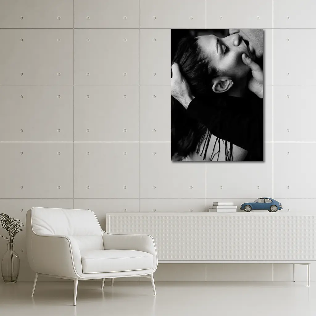 Black and White Couple Kissing Intimate Moment – Wall Art