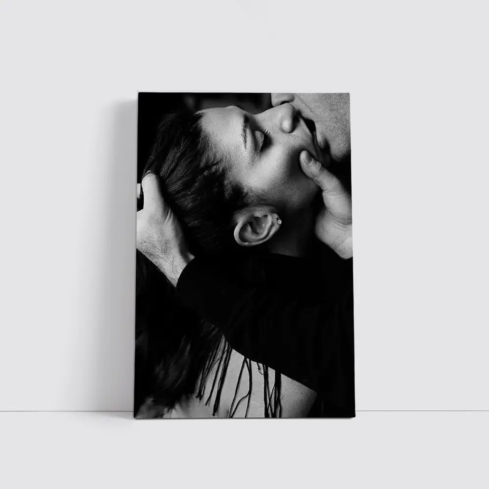 Black and White Couple Kissing Intimate Moment – Wall Art