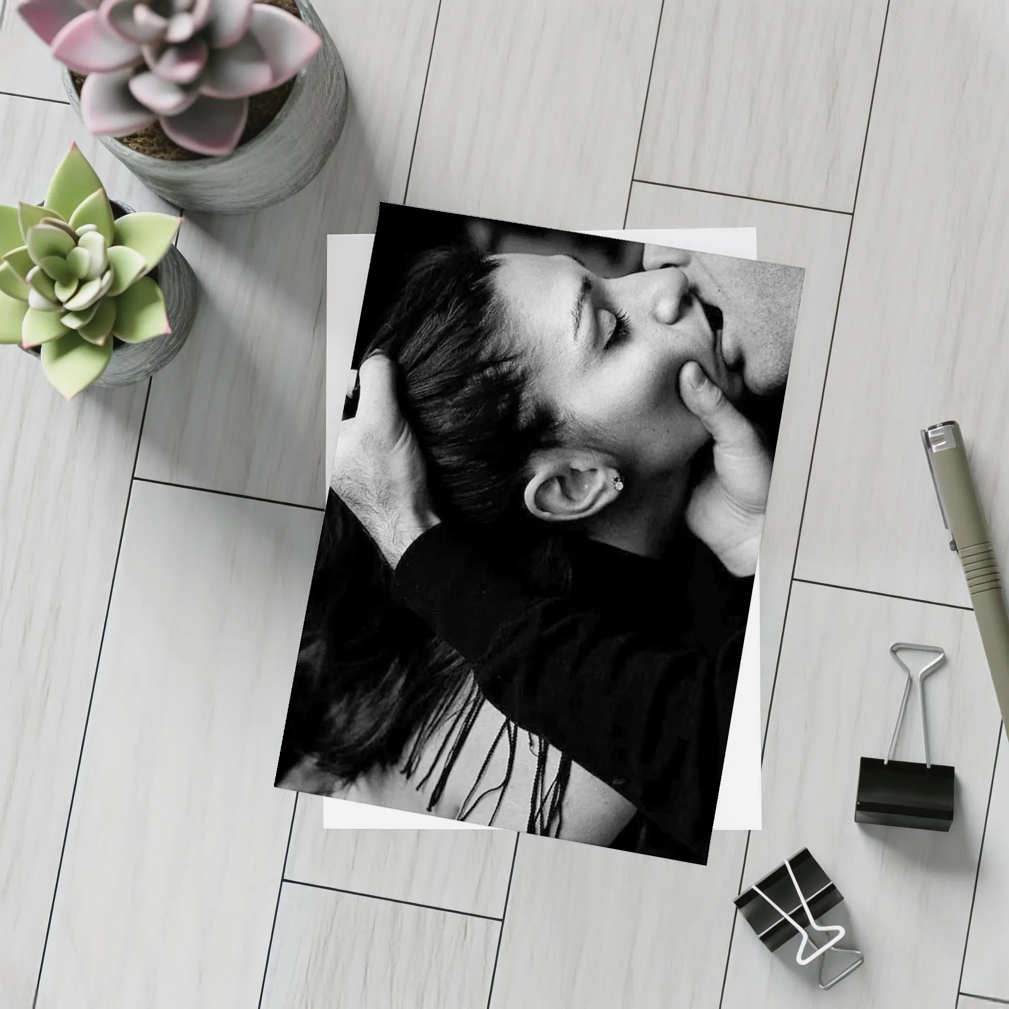 Black and White Couple Kissing Intimate Moment – Postcards