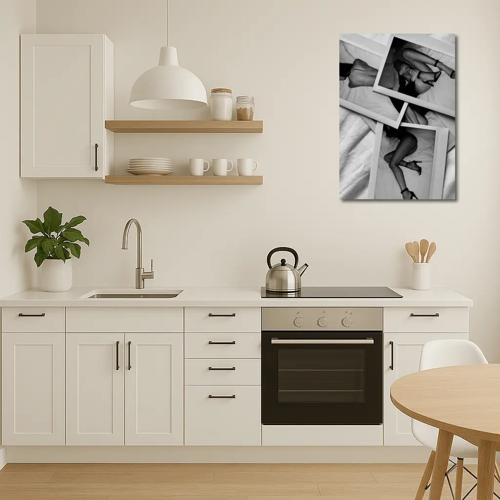 Black and White Polaroid Woman Bedroom Photography – Wall Art