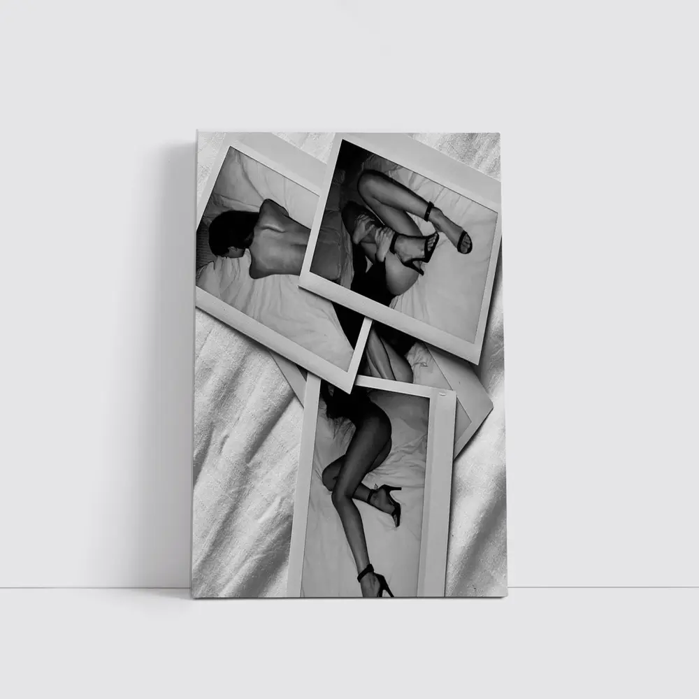 Black and White Polaroid Woman Bedroom Photography – Wall Art