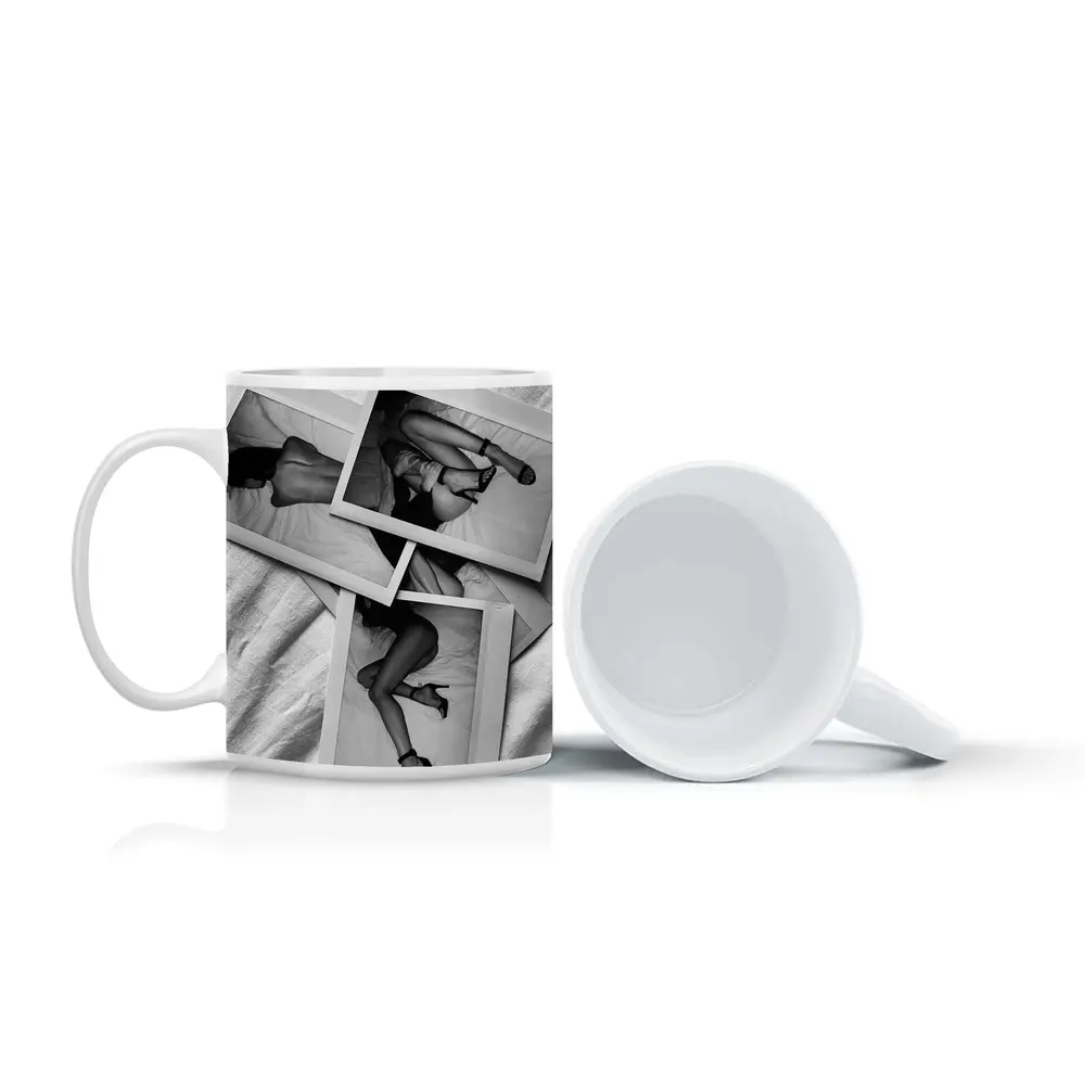 Black and White Polaroid Woman Bedroom Photography – Mugs