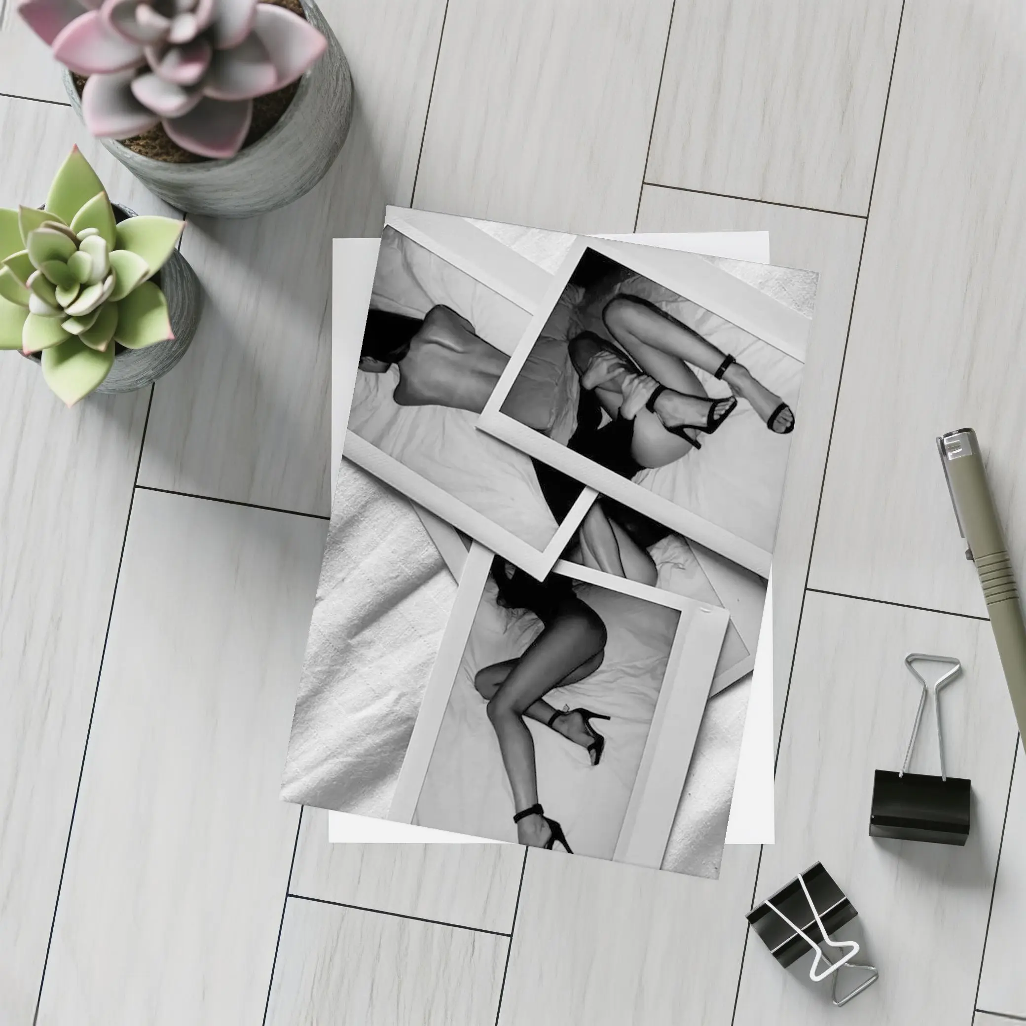 Black and White Polaroid Woman Bedroom Photography – Postcards