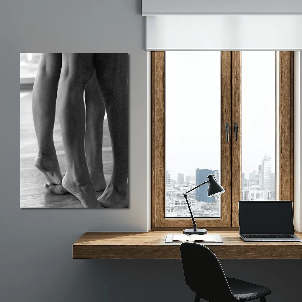Two Figures Standing Close Black White – Wall Art
