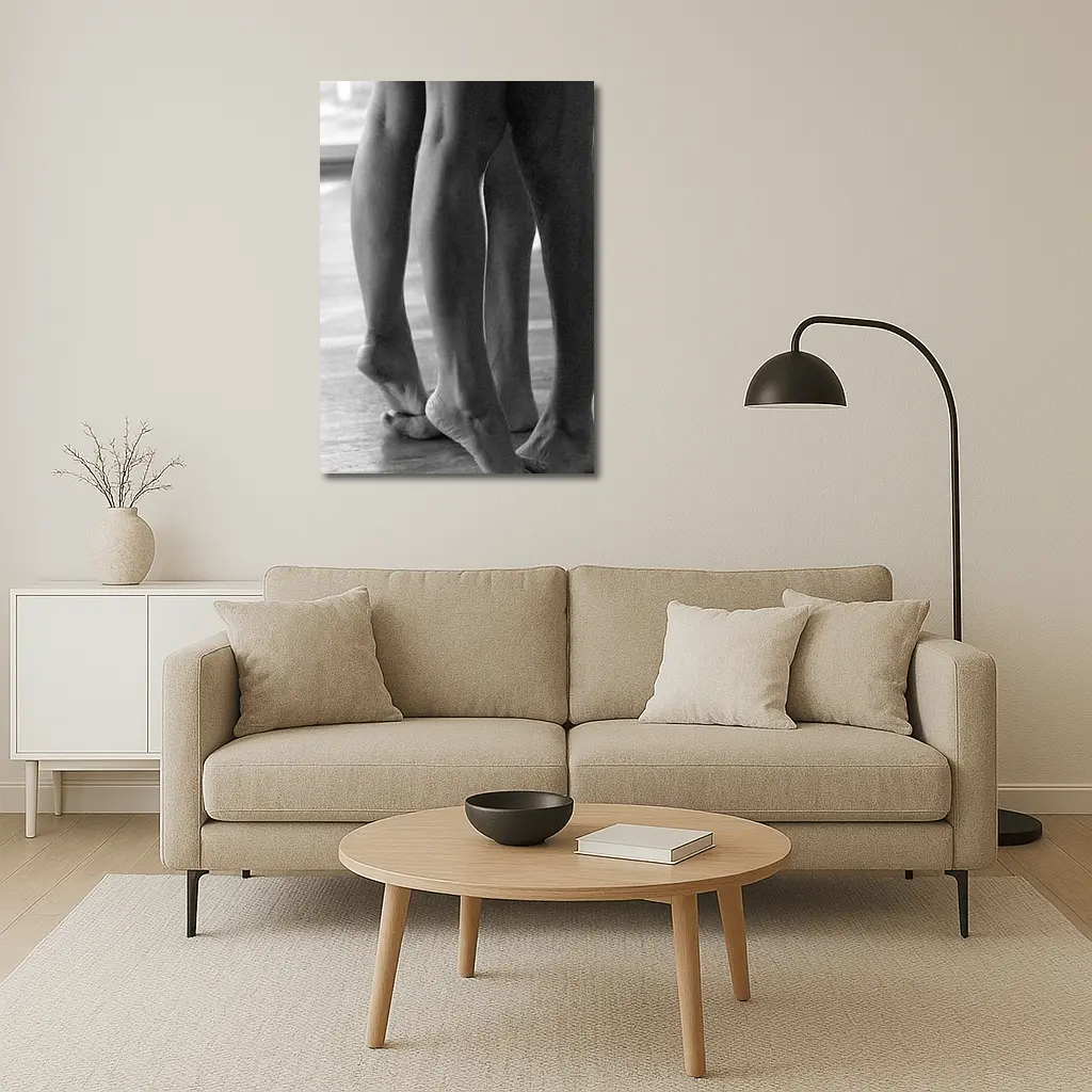 Two Figures Standing Close Black White – Wall Art
